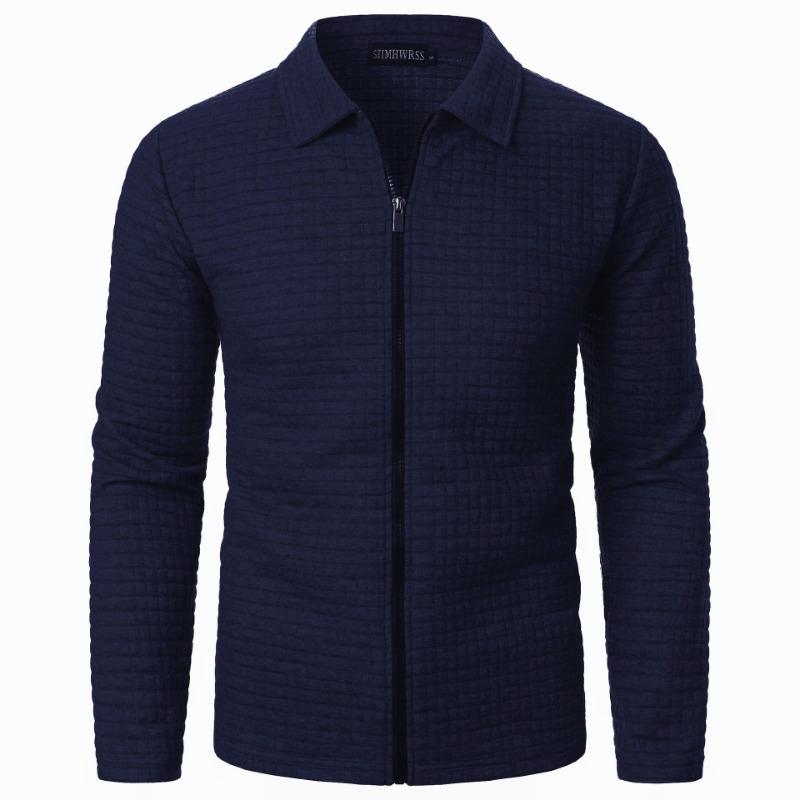 Karierte Stoffjacke Strickjacke Herren Herbst Neuer Stil Reißverschlussmantel Lässig Herren Langärmlig Kragen Waffelstoff Oberteil