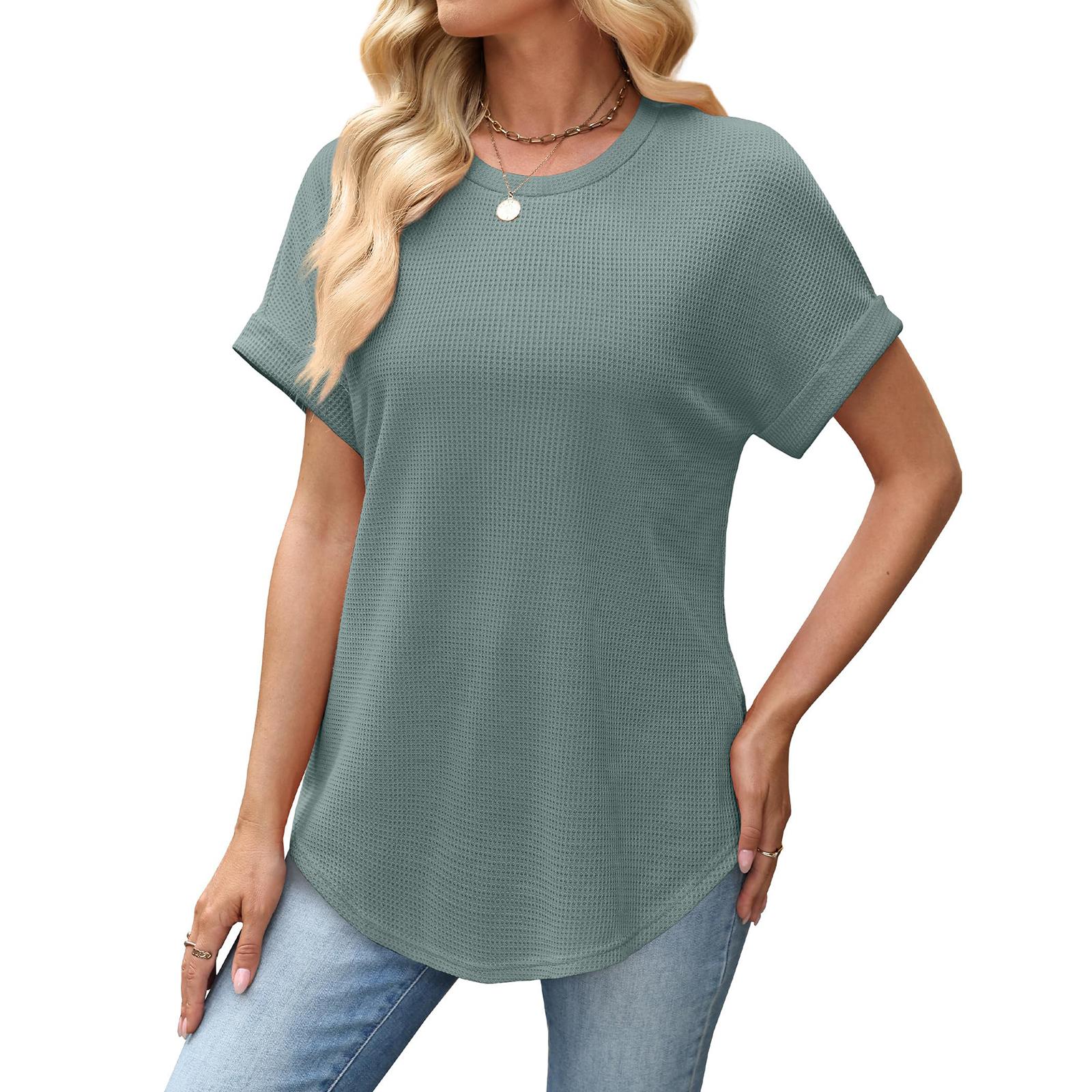 Women s Casual -Weave Short-Sleeve T-Shirt Top XXL зелёный