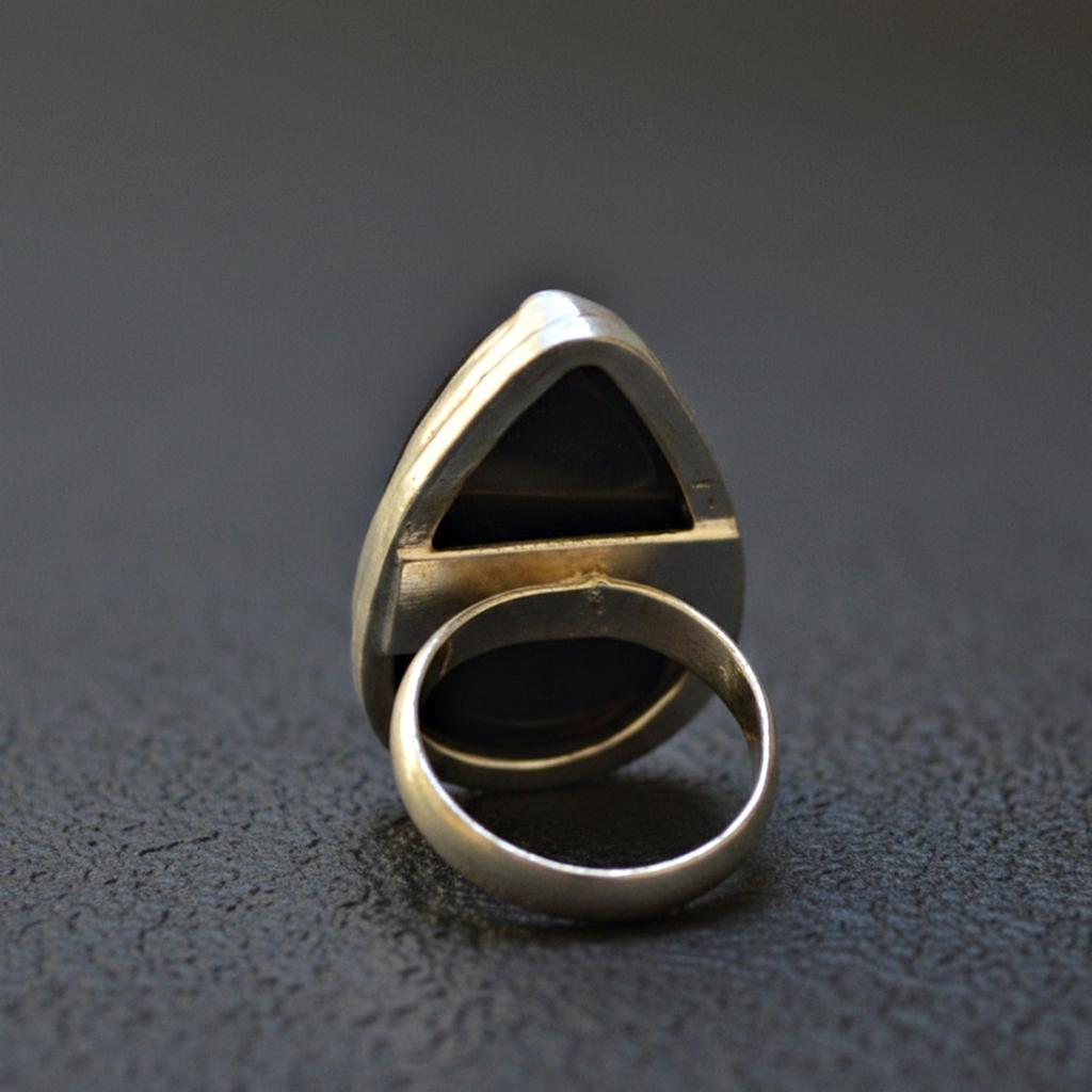 Black Onyx Pear Shape Cocktail Ring, 925 Sterling Silver Jewelry, Handcrafted Minimalist Statement Ring