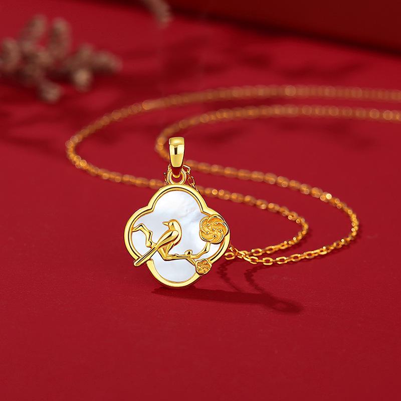 Серебряное ожерелье Ticia S925 Радостные брови - Ретро китайский стиль, ракушка, четырехлистник, цепочка на ключицу для женщин. 925 Sterling Silver