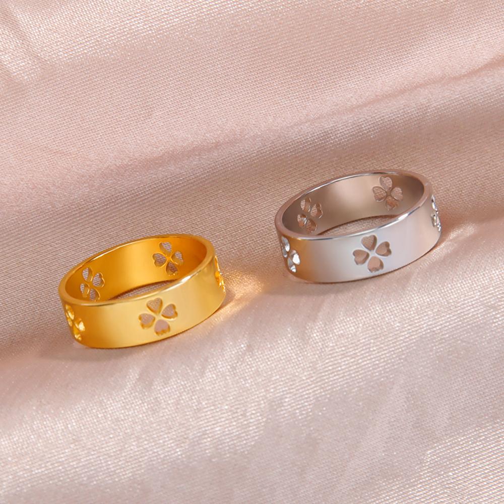 Cazador Stainless Steel Four-leaf Clover Rings for Women Gold Color Lucky Jewelry Anniversary Birthday Gift Wholesale 2026 New