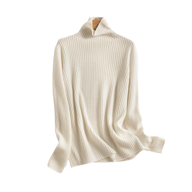 Seamless Integrated Pit Strip Pure Wool Sweater Women's Autumn New High-neck Bottoming Knitted Sweater Pullover Loose Sweater