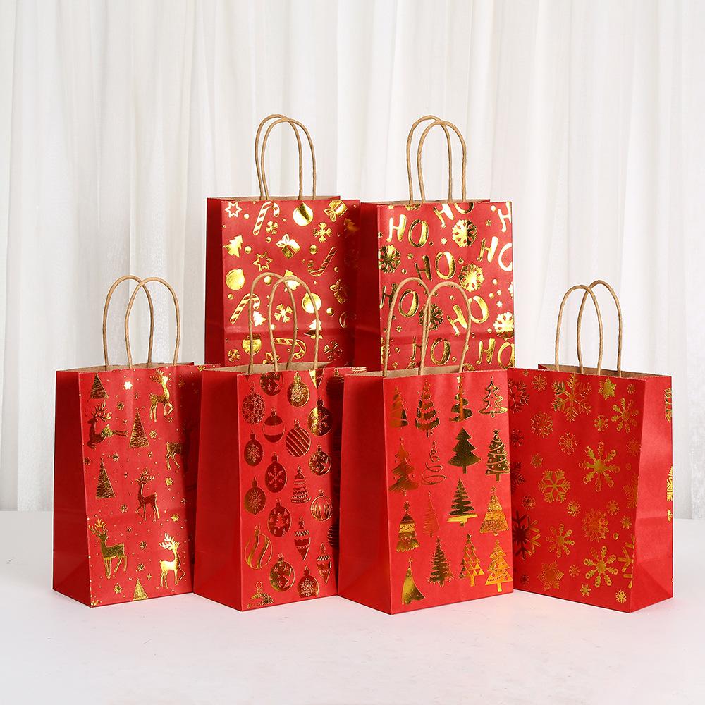 

12/30pcs Christmas Paper Gift Bags Red Gold Foil Designs Reusable Shopping Bags for Small Gifts and Candy 30pcs&15x8x21cm