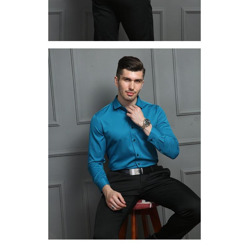 Spring Autum Polo-neck Solid Single Breasted Casual Shirt Men Long Sleeve Business Blouse Cardigan Top Men