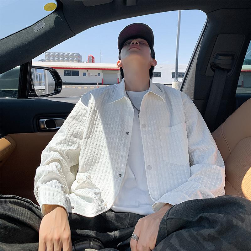 

Клетчатая куртка Клетчатая куртка Мужская Весенне-осенняя Свободная Американский Ветровка Подростковая Однобортная Воротник M белый