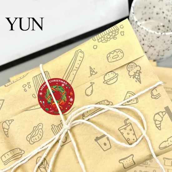 Decorative Adhesive Labels Christmas Roll Stickers, 8 Festive Patterns Print, Round Holiday Envelope Seals Seals, Coated Paper Stickers for