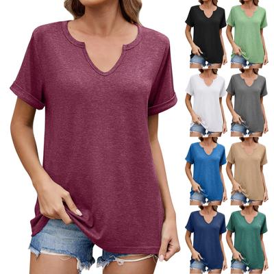 Women's Fashion Casual Solid Color V-Neck Short Sleeve T-Shirt Loose Top
