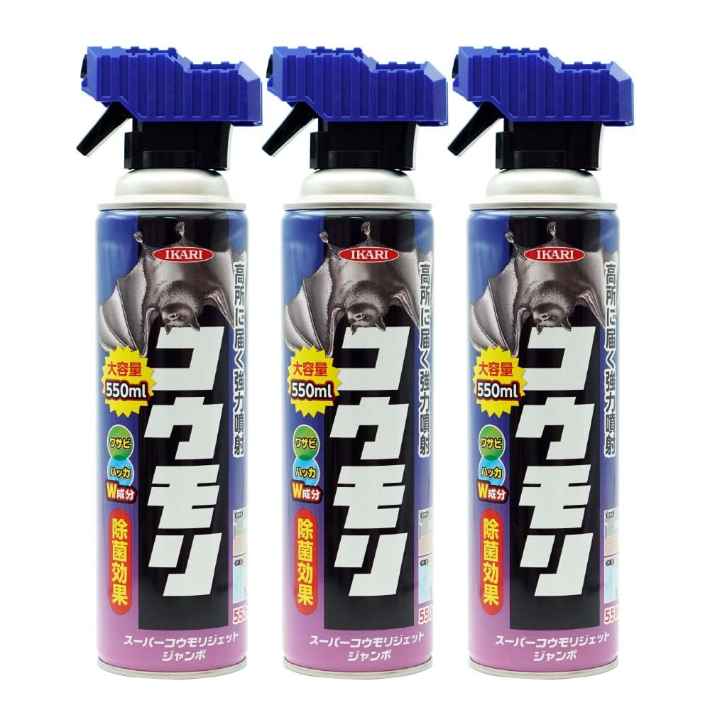 

Ikari Super Bat Jet Jumbo 550 мл Репеллент и Предотвращает Вторжение Дезинфицирующее средство, (Набор 3) -