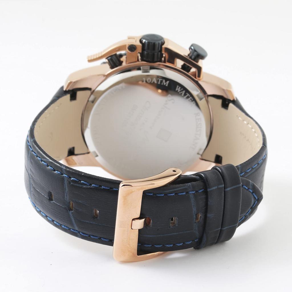 Salvatore Marra Stainless Navy Pink Gold Analog Quartz PGBL Men's Watch, Steel, Blue, Case, Waterproof, Movement, Chronograph, Business, Casual, Gift,
