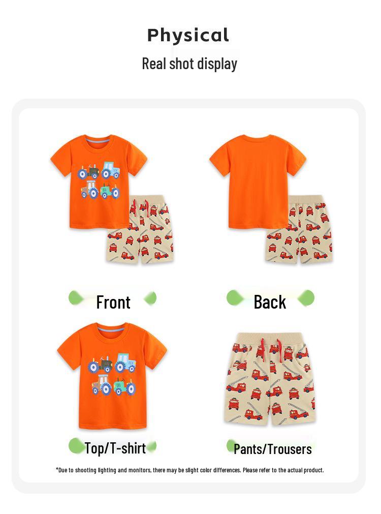 Summer Children's Cartoon Print Shorts & T-Shirt Set - European & American Style, Two-piece.