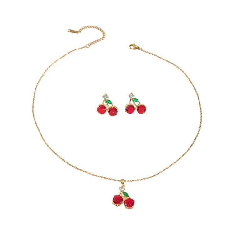 

Stylish Red Zircon Cherry Jewelry Pendant Neckwear Versatile Necklace And Earrings Set For Trendy Outfit Styling 1