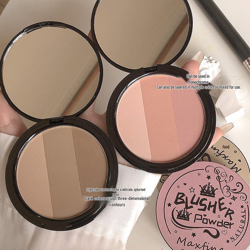MAXFINE 3-Color 3D Contour Blush & Shadow – Beginner Friendly, Natural Soft Mist Finish, 9g