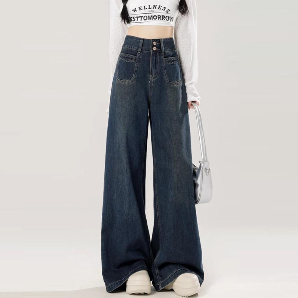 Lazy and Relaxed Floor-mopping Jeans Spring and Autumn New Pear-shaped Loose and Thin Wide-leg Jeans