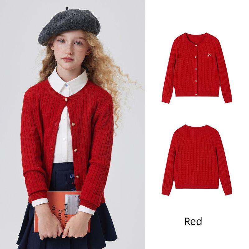 Navigare Italian Small Sailboat Girls  Red Knitted Cardigan 2026 Spring, Autumn and Winter Woolen Sweater Kidsren s Sweater Elegant Mini Twist - Burgundy 140