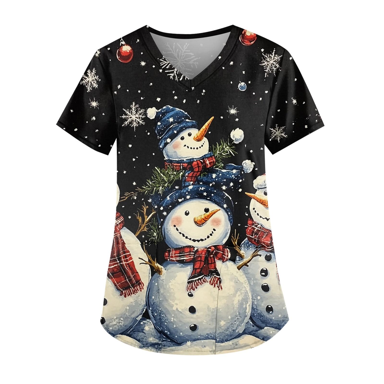 Женская мода V-образный вырез короткий рукав рабочая одежда с карманом рождественский — фото 4