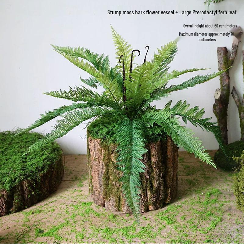 Forest Style Artificial Tree Stump with Moss Bark - Kindergarten and Country Style Decorative Ornament, Perfect for Landscaping or Inserting Flowers.