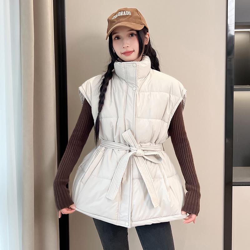 

New women s clothing solid color zipper pocket waist cotton clothes vest fashion stand-up collar temperament commuter jacket M