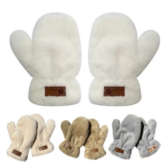 1 Pair Winter Faux Fur Mittens Soft Fluffy Fleece Plush Women Fingerless Gloves Outdoor Cold Weather Windproof Warm Thick Thermal Gloves