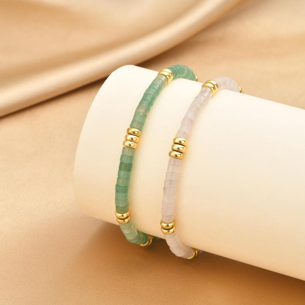 Elegant Green Aventurine Beaded Bracelet, 18K Gold PVD Stainless Steel, Waterproof Non-Tarnish Summer Jewelry
