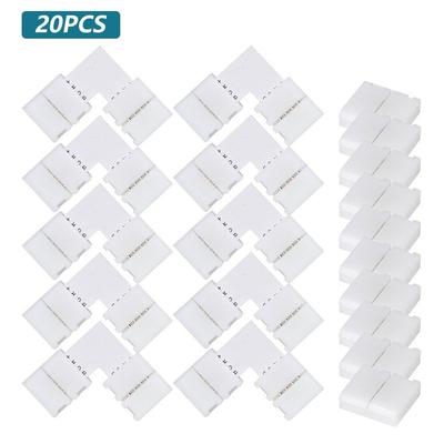 10 Mm Rgb LED Strip Connector Set with 4 Pins, L-shaped, No Wires, No Gaps, No Soldering, Smd 5050,20 Pcs. Included, Accessories for LED Lamps