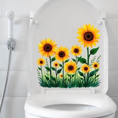 Plantas Flores Girassóis Borboletas Adesivos de Parede Adesivo para Vaso Sanitário Decoração para Banheiro Capa para Vaso Sanitário Adesivo para Geladeira Decoração para WC