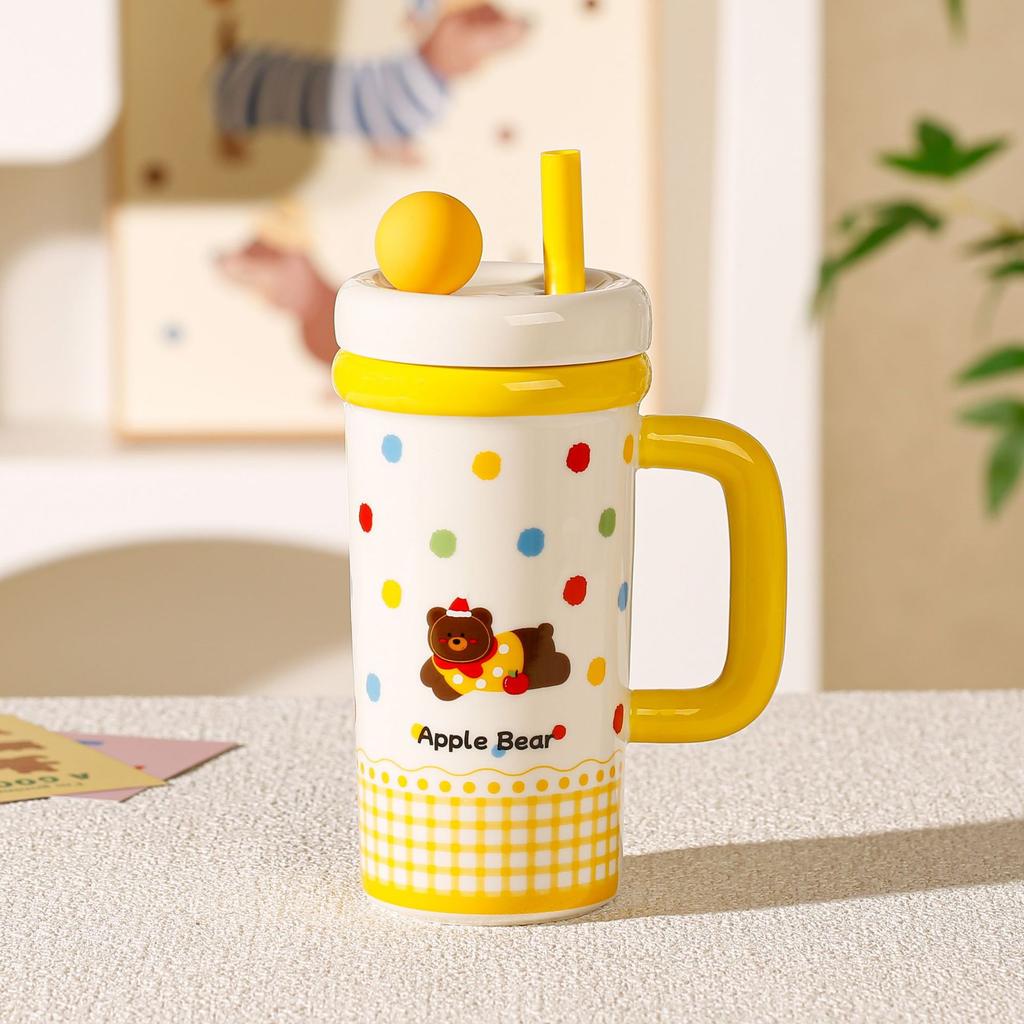 Cute Large-capacity Ceramic Polka Dot Mug with Lid High-value Girl Office Couple Birthday Gift Girl