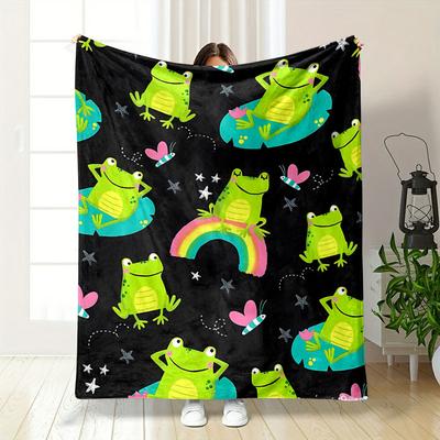 Adorable Frog Rainbow Print Blanket Bedroom Blanket for Livingroom Couch Lunch Break Soft Throw for Friend's Festival Gift