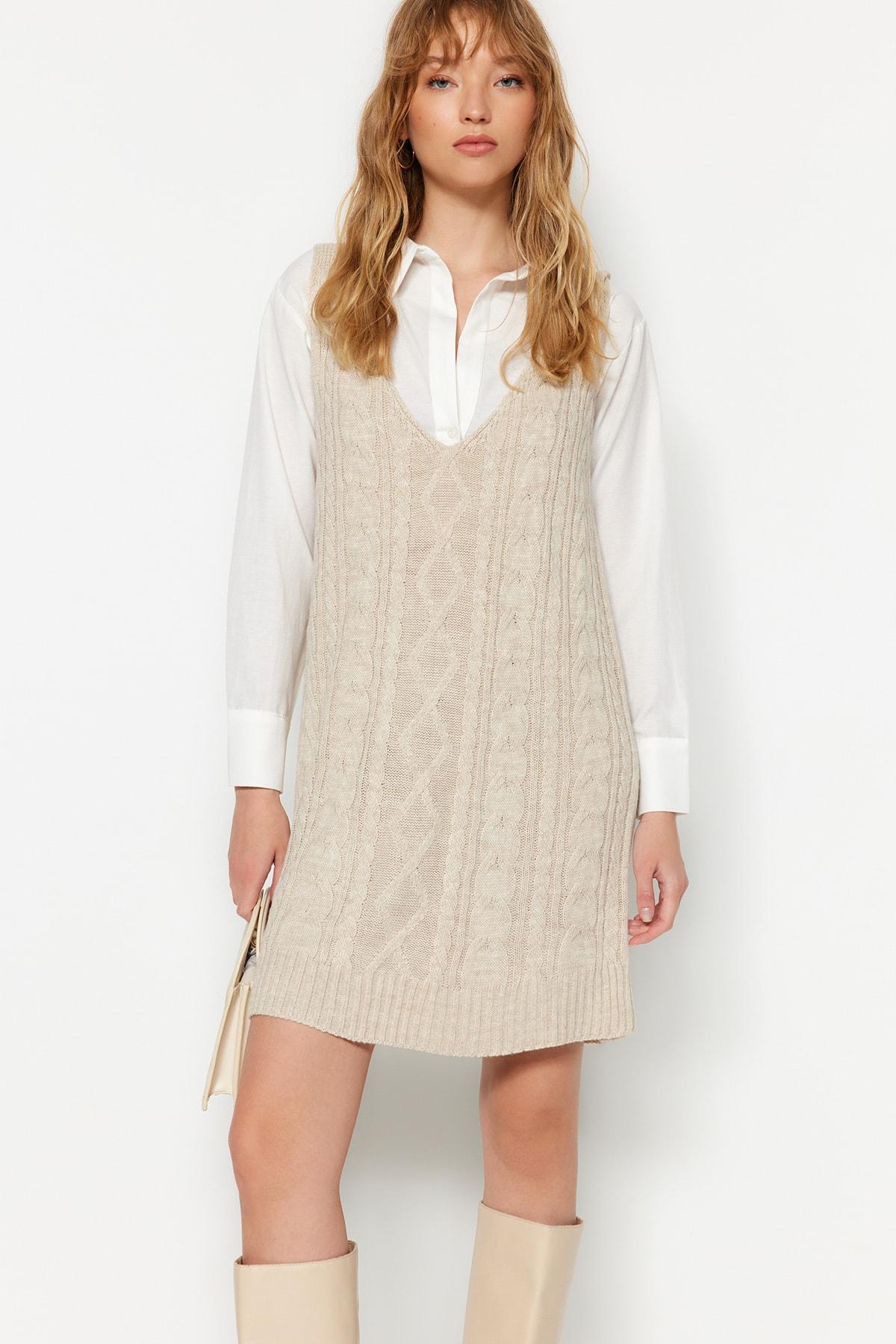 

Women s Fashion New Dress Stone Mini Knitwear Hair Braided Dress M сірий колір