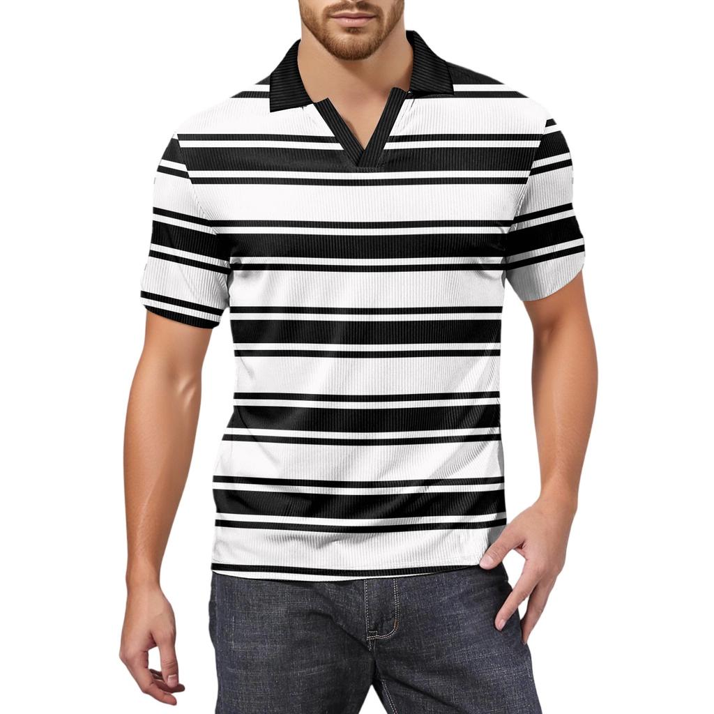 Herrenmode Bedrucktes V-Ausschnitt Kurzarm Top Golf T-Shirt