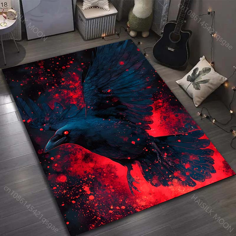 

1PC Raven flying with red background Carpet for Living Room Bedroom Sofa Home Decor Rus Non-slip Floor Mat Luxury Gift 40cm x 60cm