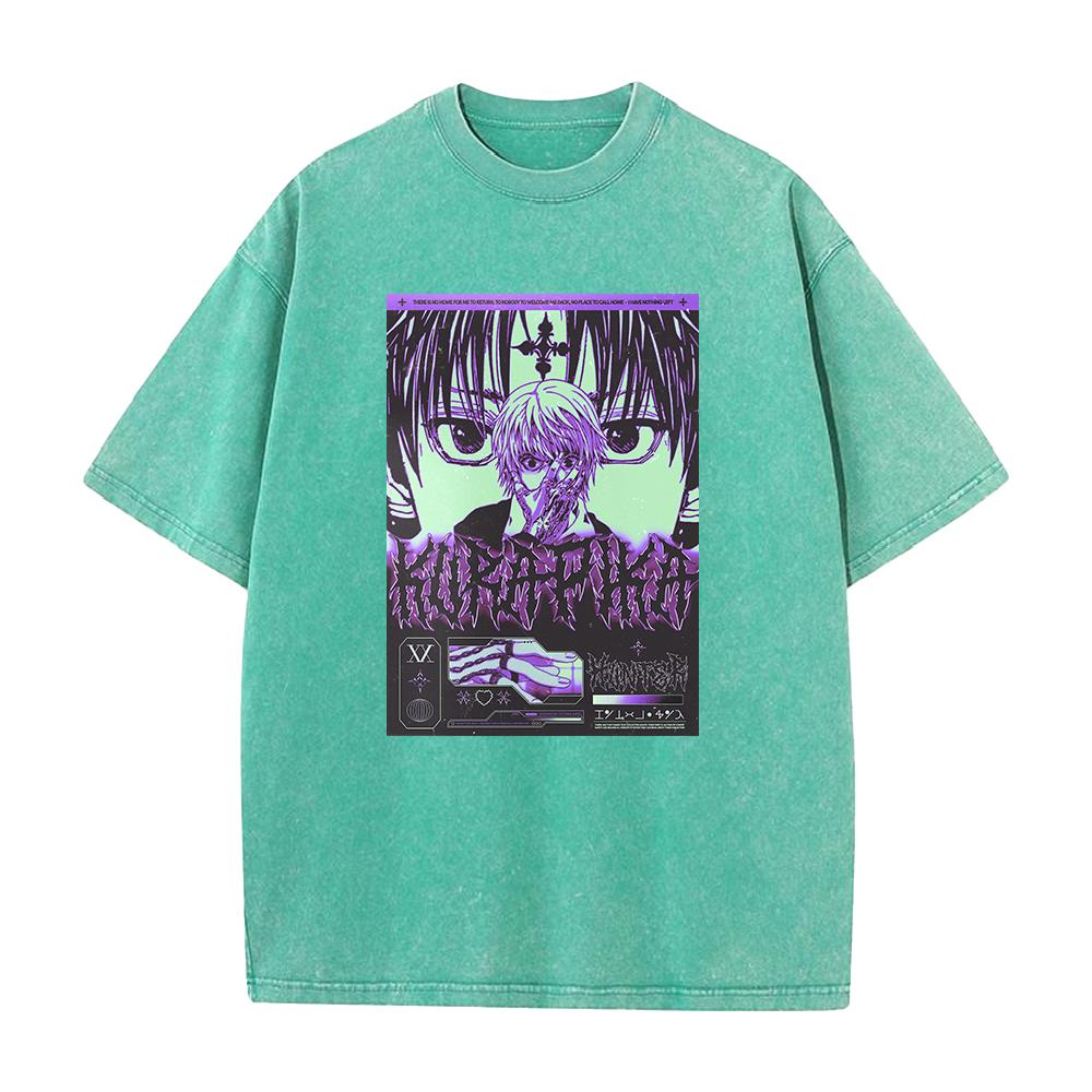 Hot Anime HUNTER×HUNTER Kurapika Print T-shirt Men Washed Manga Tshirts Oversized Cotton T Shirt Harajuku Male Vintage Tops