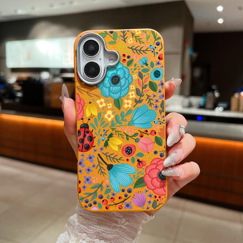 Romantic Garden Flowers Print Soft Case For iPhone 15 14 16 Pro Max 15 14 Plus 13 12 Pro Max 11 Leather Texture TPU Phone Cover