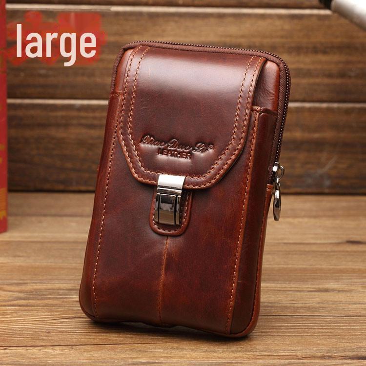 Xiaoduoli Men's Genuine Leather Mobile Phone Waist Bag - 5.5/6 Inch Cowhide Retro Mini Belt Bag