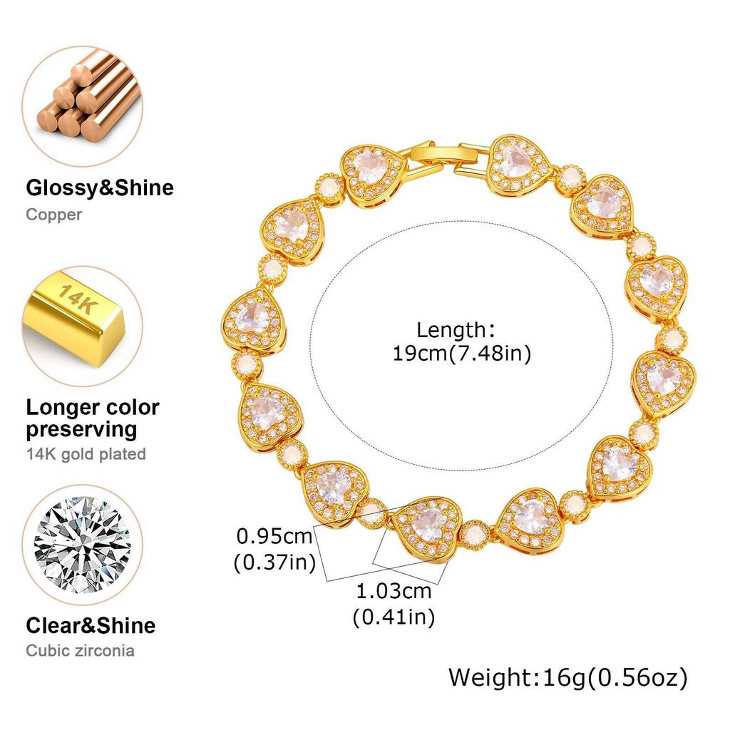 Tennis Bracelet for Women, Rhinestone 18K Gold Plated Iced Out Cubic Zirconia Link Fashion Stackable Bangles Jewelry