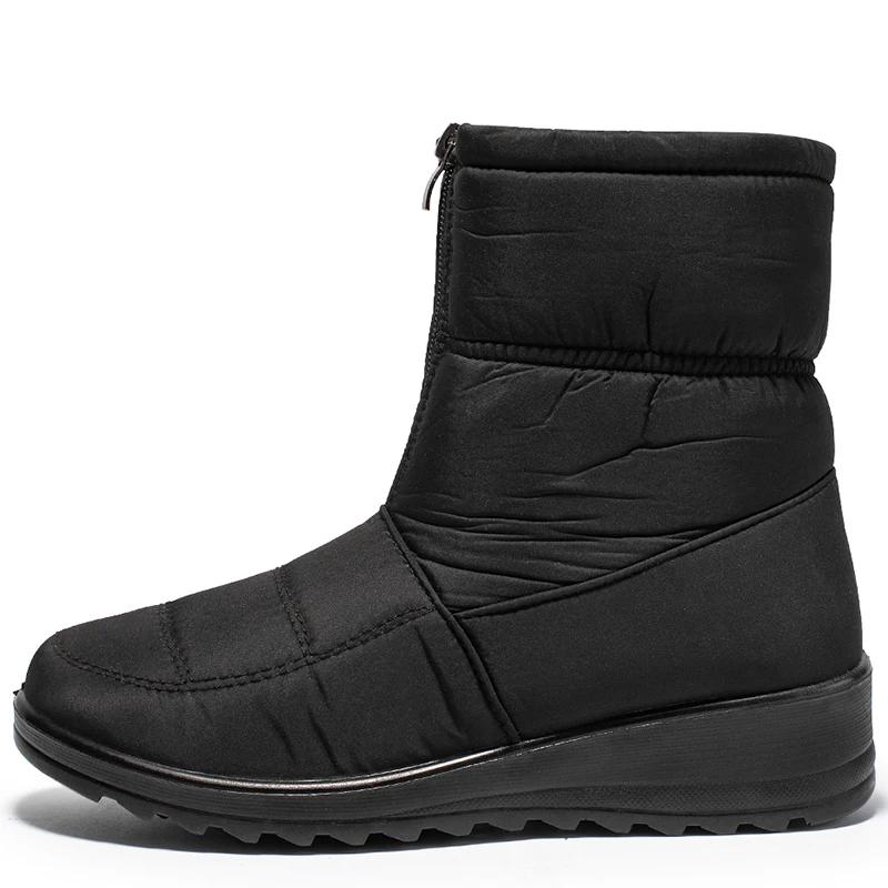 Waterproof Snow Boots for Women Winter Warm Plush Ankle Booties Front Zipper Non Slip Cotton Padded Shoes Woman Size