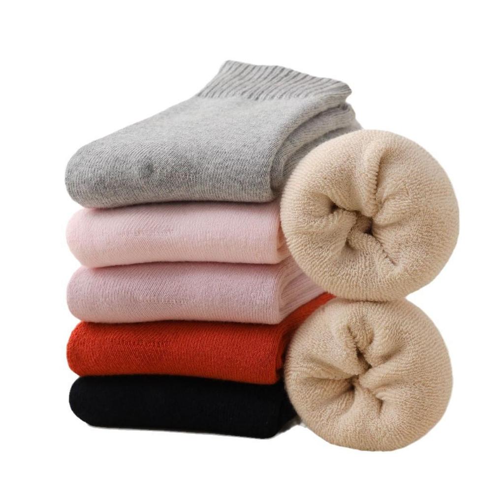 Women's Warm Autumn-Winter Mid-Calf Socks: Pure Cotton, Fleece-Lined, Thick, Heat-Retaining Sleep Socks