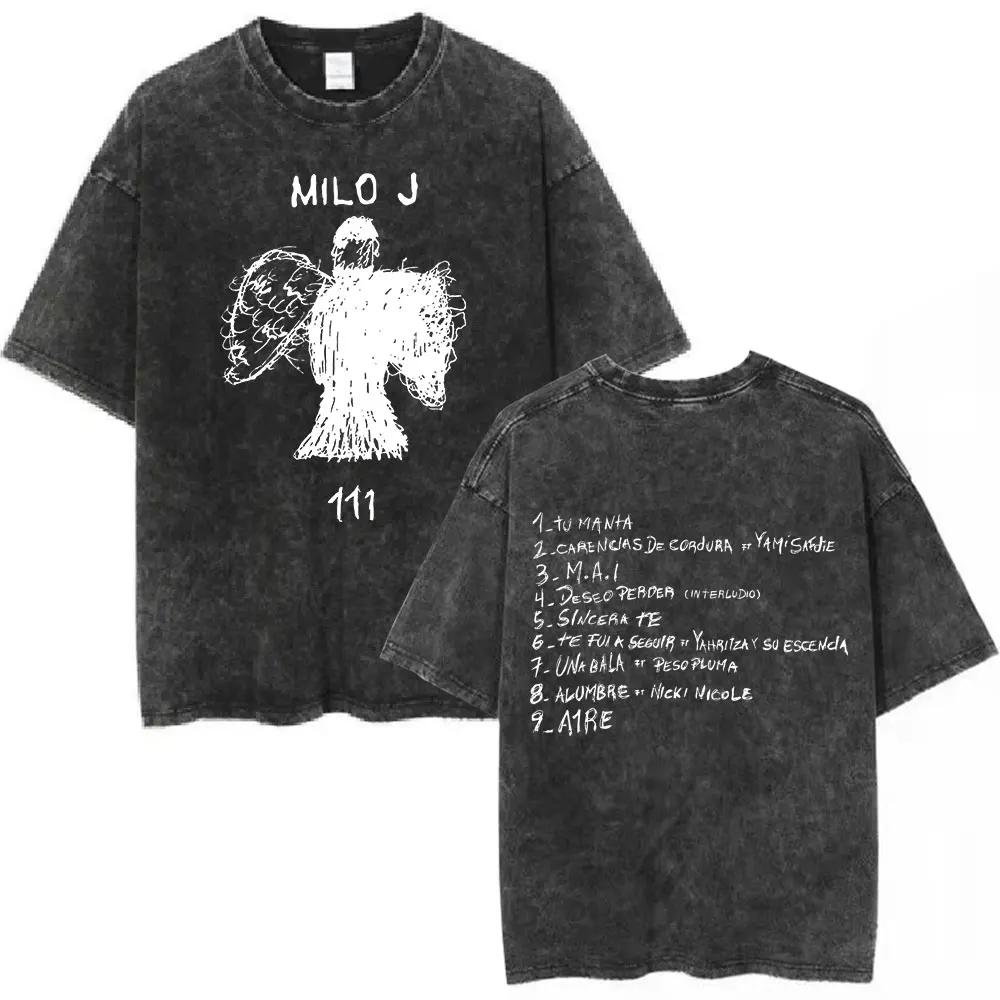 Rapper Milo J Logo Vintage Washed T Shirts Men Women Clothing Harajuku Hip Hop Tshirt Cotton Short Slevee Tshirts Streetwear