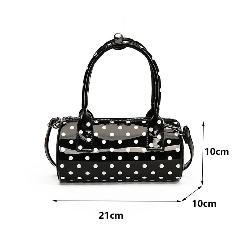 Chic Black & White Polka Dot Stylish Cylinder Crossbody Bag Braided Handle PU Leather Zip Closure Versatile Messenger Bag for Women AVE