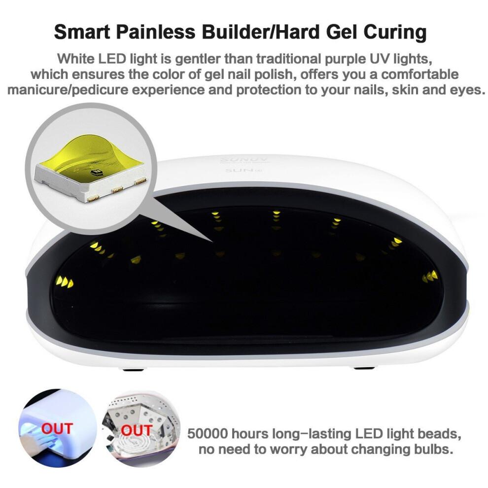 SUNUV LED lampa na nehty, SUN4 48W Profesionální lampa na nehty UV sušička na nehty pro gelové laky, stavební gely se senzorem 4 časovači LCD displejem a duální rychlostí