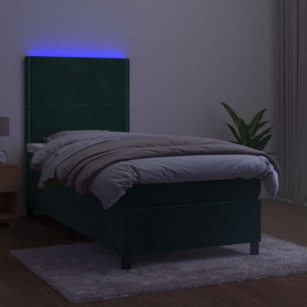 Vidaxl Letto Continentale Con Materasso E LED Verde Velluto 100X200Cm
