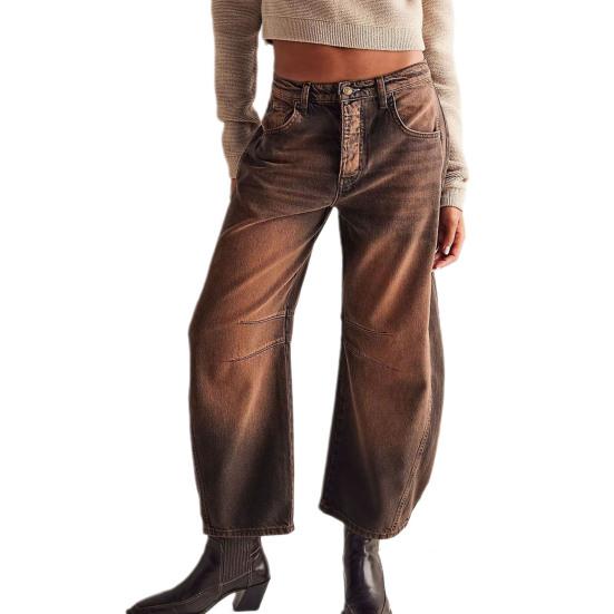 Flower Jeans Woman High-Waist Loose-Fit Pants Personality Printed Denim