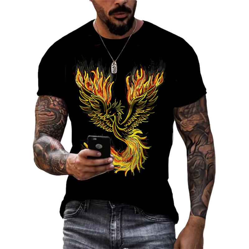 Léto Nová móda Cool Divine Bird Phoenix grafická trička Muži Neformální harajuku 3D potištěné streetwear s kulatým výstřihem Trička Topy