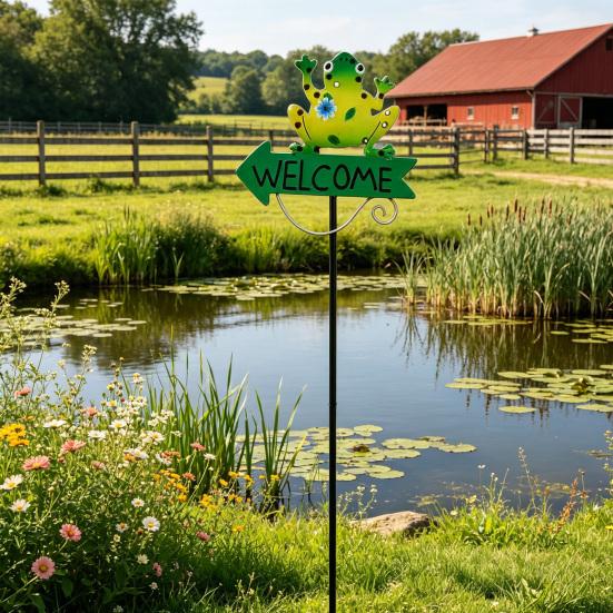 Welcome Sign Yard Stake Fun Animal Designs Garden Stake Cute Bunny Frog Welcome Sign with Stake for Outdoor Front Yard Lawn