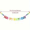 Colorful Pre-Strung Happy Birthday Banner Set with 28 Felt Pom Balls - Rainbow Fabric Garland, Perfect for Party Decor
