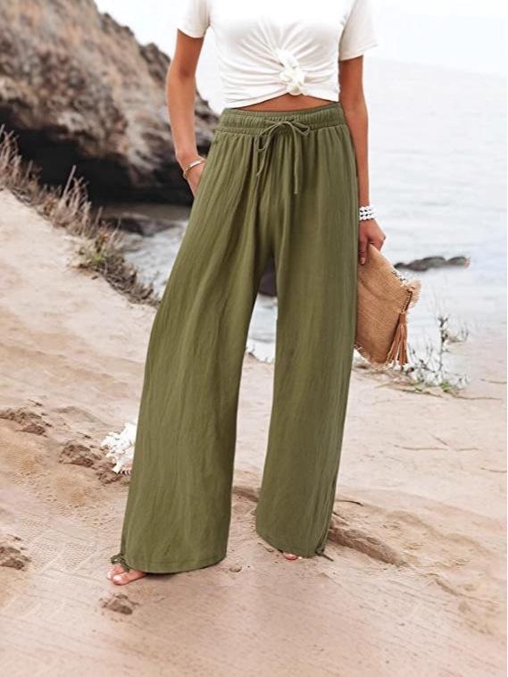 Bohemian Solid Color Drawstring Beach Pants - New Loose Casual Trousers