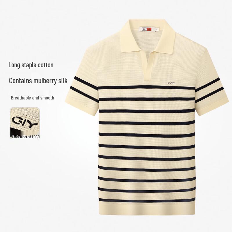 Goldlion GY Herren Poloshirt mit kurzen Ärmeln aus Maulbeerseide-Mischgewebe