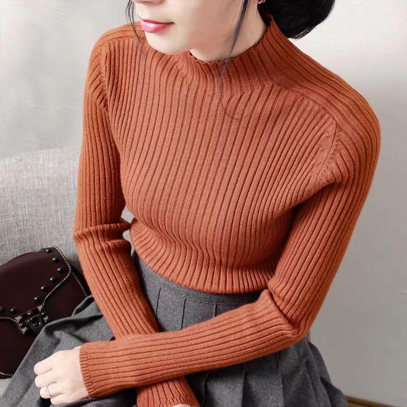 WTEMPO Solid Color Half Turtleneck Slim Was Thin Sweater Women's Sweater Pullover Bottoming Shirt