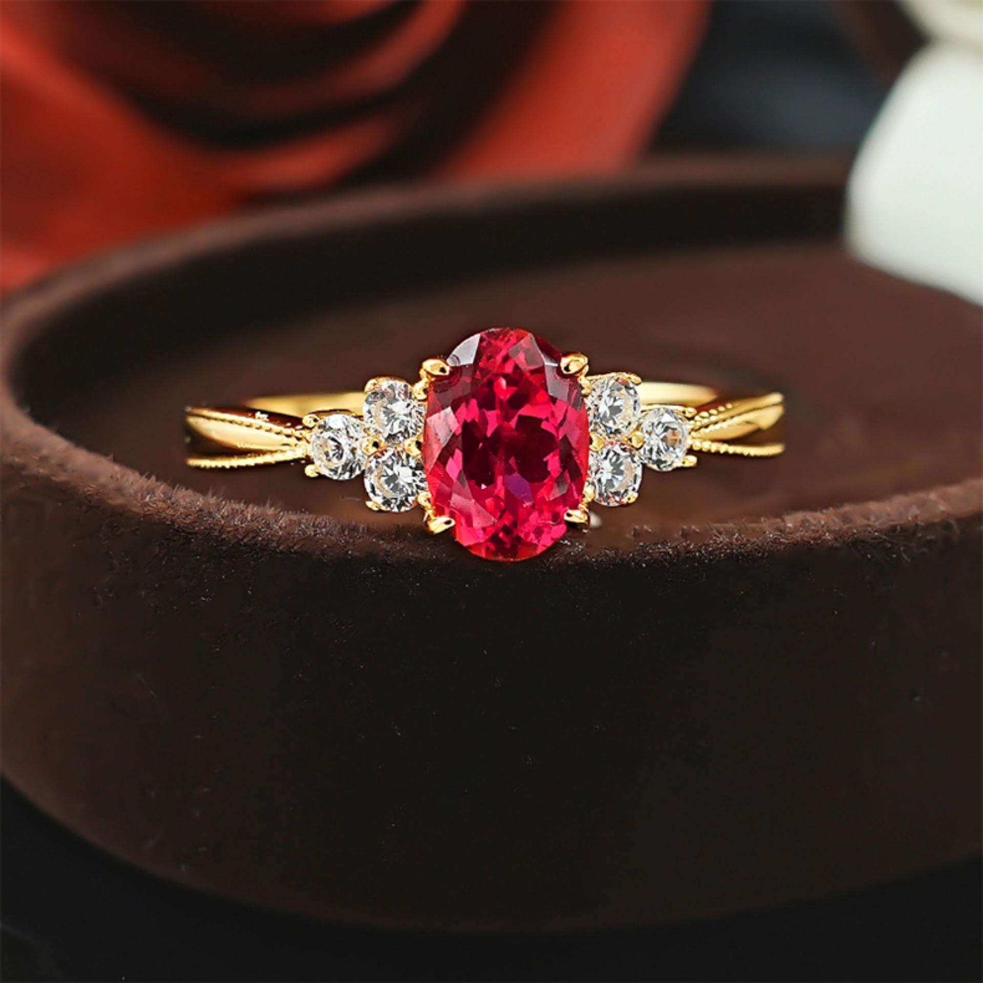 1 Carat Bouquet Red Corundum Open Ring Women, Gold Plated Daily Commuter Temperament Ruby Jewelry 2026 Resizable