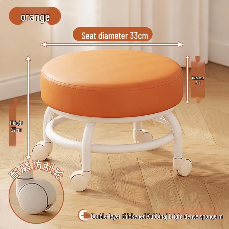 Swivel Caster Low Stool with Wheels - Adjustable Mobile Round Seat for Living Room, Children's Play Area, or Household Use.