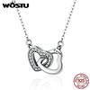 WOSTU 925 Silver Connected Heart Couple Heart Pendant Necklace for Girlfriend Jewelry Valentine Day Gift CQN181
